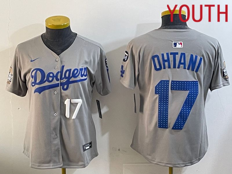 Youth Los Angeles Dodgers 17 Ohtani Grey Game 2024 Nike MLB Jersey style 12054